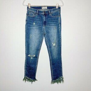 FREE PEOPLE Jeans Women 28 Great Heights Skinny Frayed Hem Regular Wash Distress